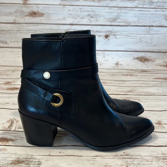 Anne Klein Black Leather Heeled Boots - Picture 6 of 12